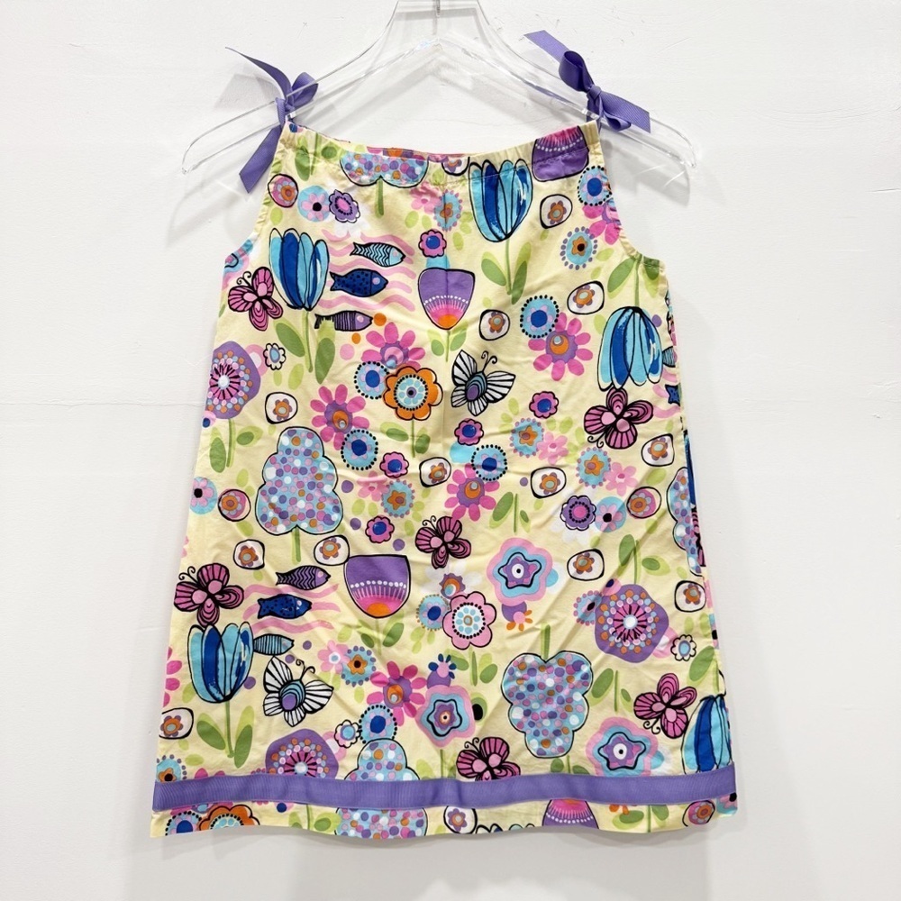 Hanna Andersson Pastel Floral Pillowcase Dress Tie Shoulder Size 120 6-7 Cotton